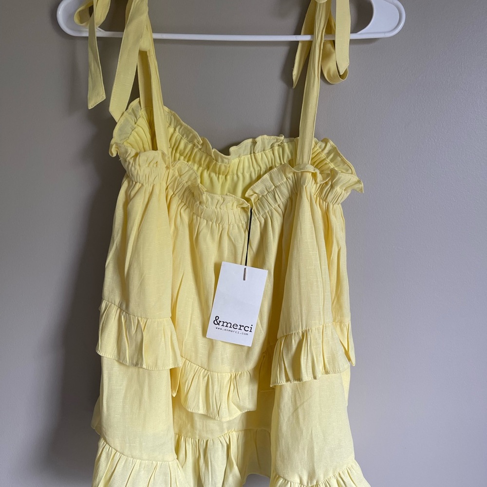 The Emily Top from &merci  Yellow Layered Ruffle   Ties @ Shoulder Size S
